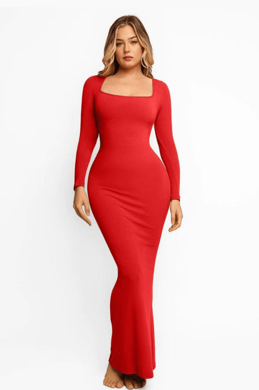 Maxi Dress Long Sleeve Built-In Shapewear for Effortless Elegance
